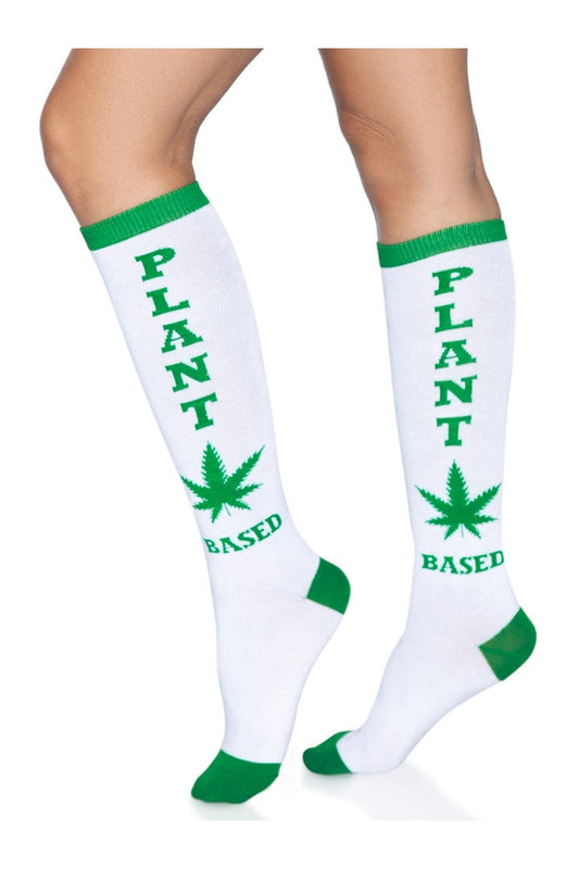 Leg Avenue Plant Based Knee High Socks White/Green in One Size 5