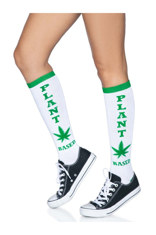 Leg Avenue Plant Based Knee High Socks White/Green in One Size