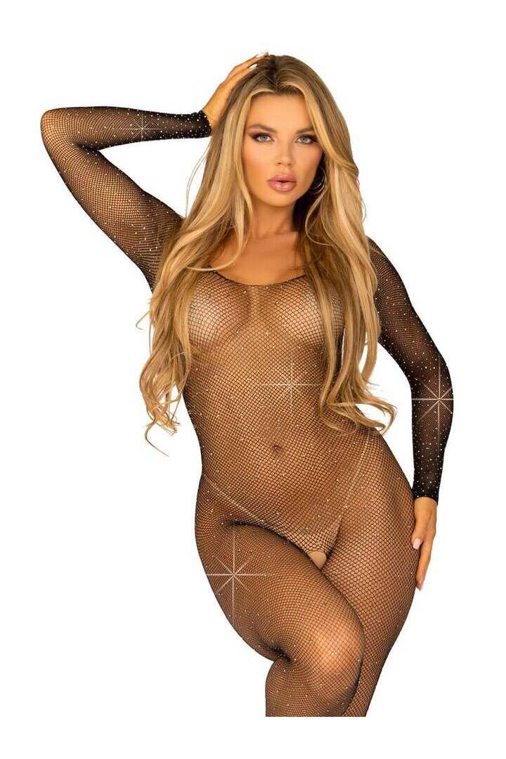 Leg Avenue Please Me Rhinestone Bodystocking Black in One Size 3