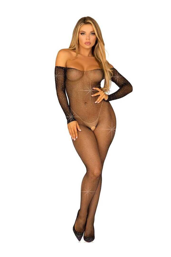 Leg Avenue Please Me Rhinestone Bodystocking Black in One Size 5