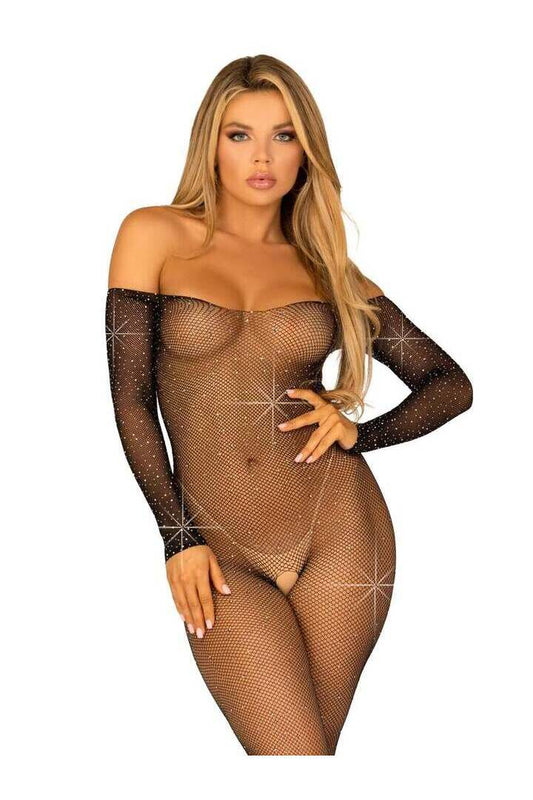 Leg Avenue Please Me Rhinestone Bodystocking Black in One Size