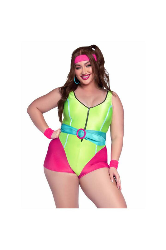 Leg Avenue Plus 80s Workout Hottie Costume Neon Green