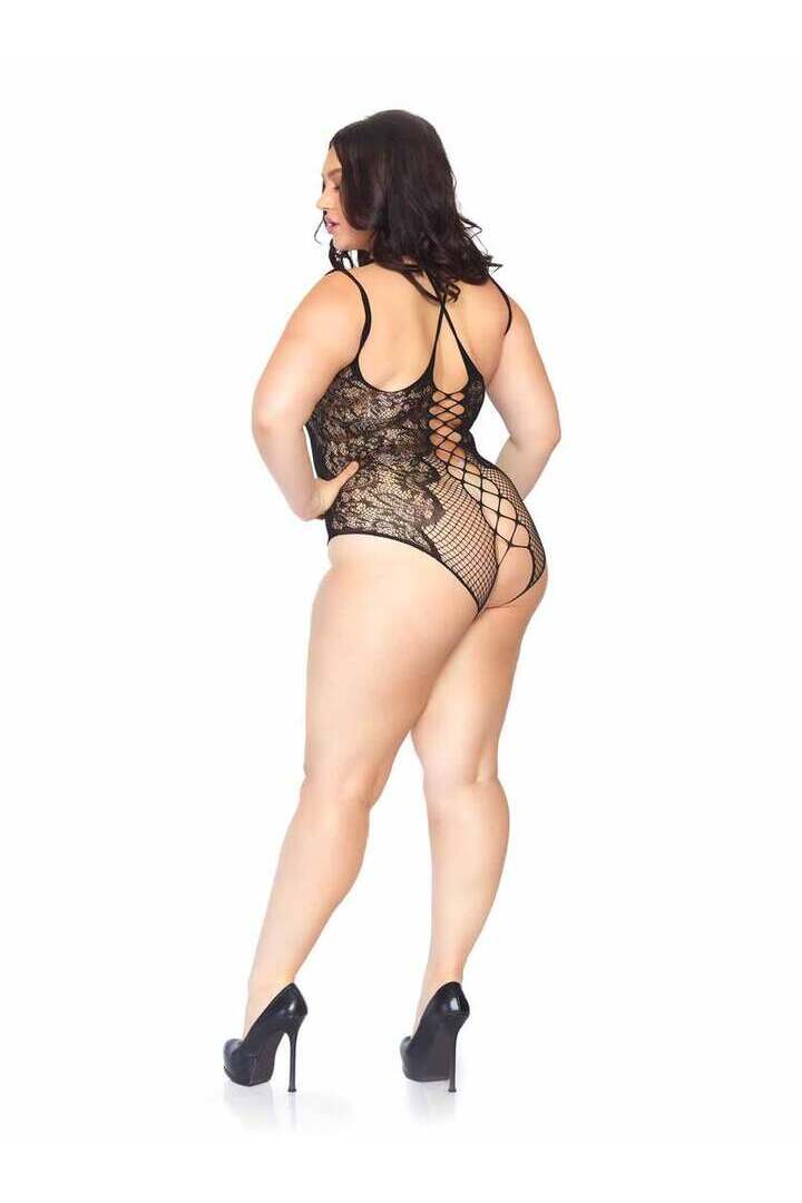 Leg Avenue Plus Afterglow Lace Halter Teddy Black in 1X/2X 4