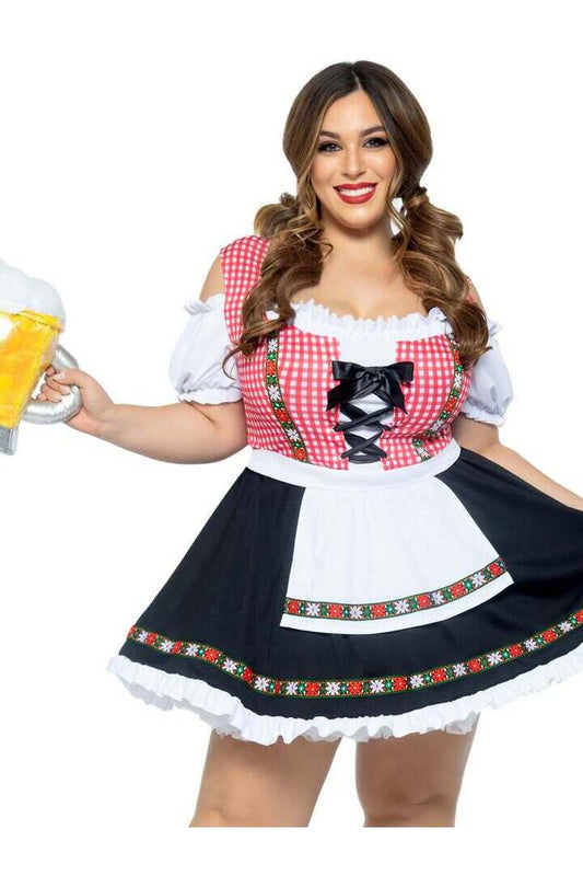 Leg Avenue Plus Beer Garden Babe Oktoberfest Costume in Red/Black