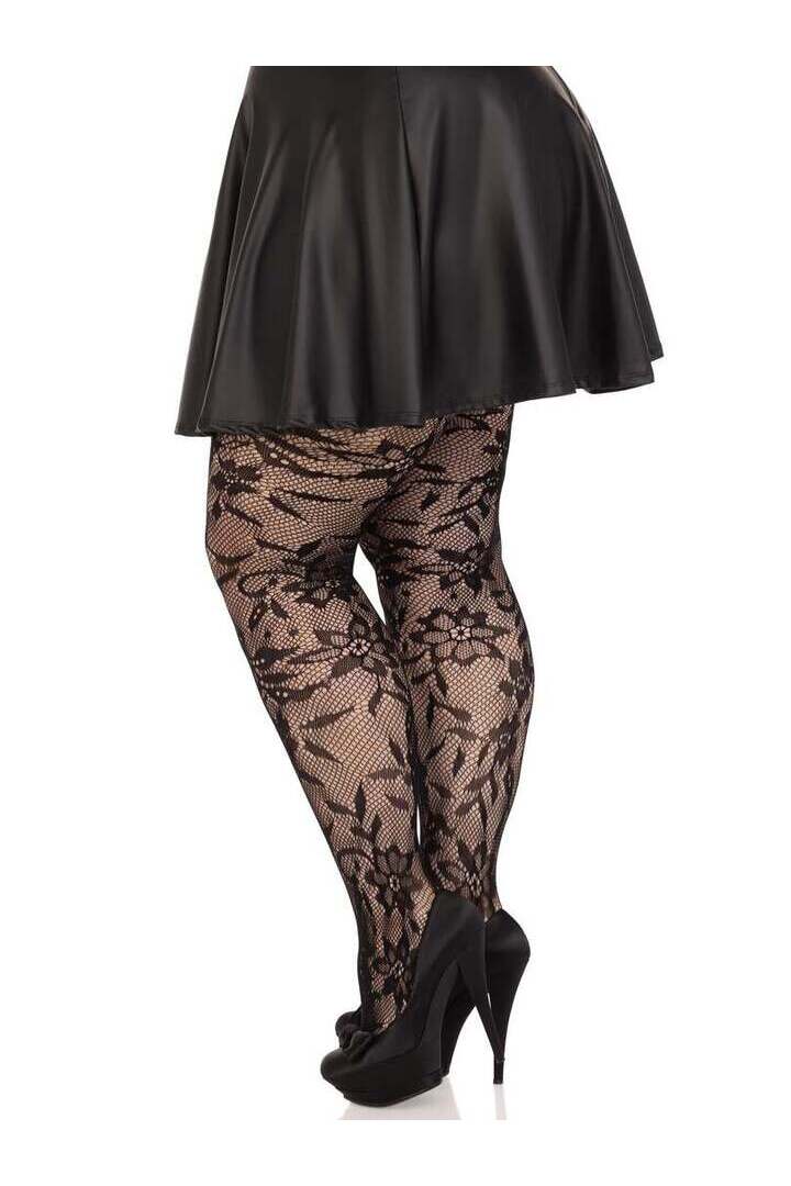 Leg Avenue Plus Chantilly Floral Lace Tights Black in 1X/2X 2