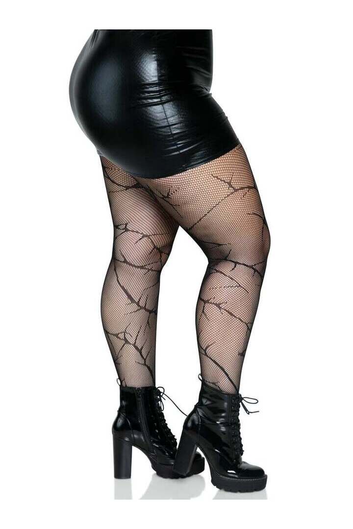 Leg Avenue Plus Cracked Fishnet Tights Black in 1X/2X 2