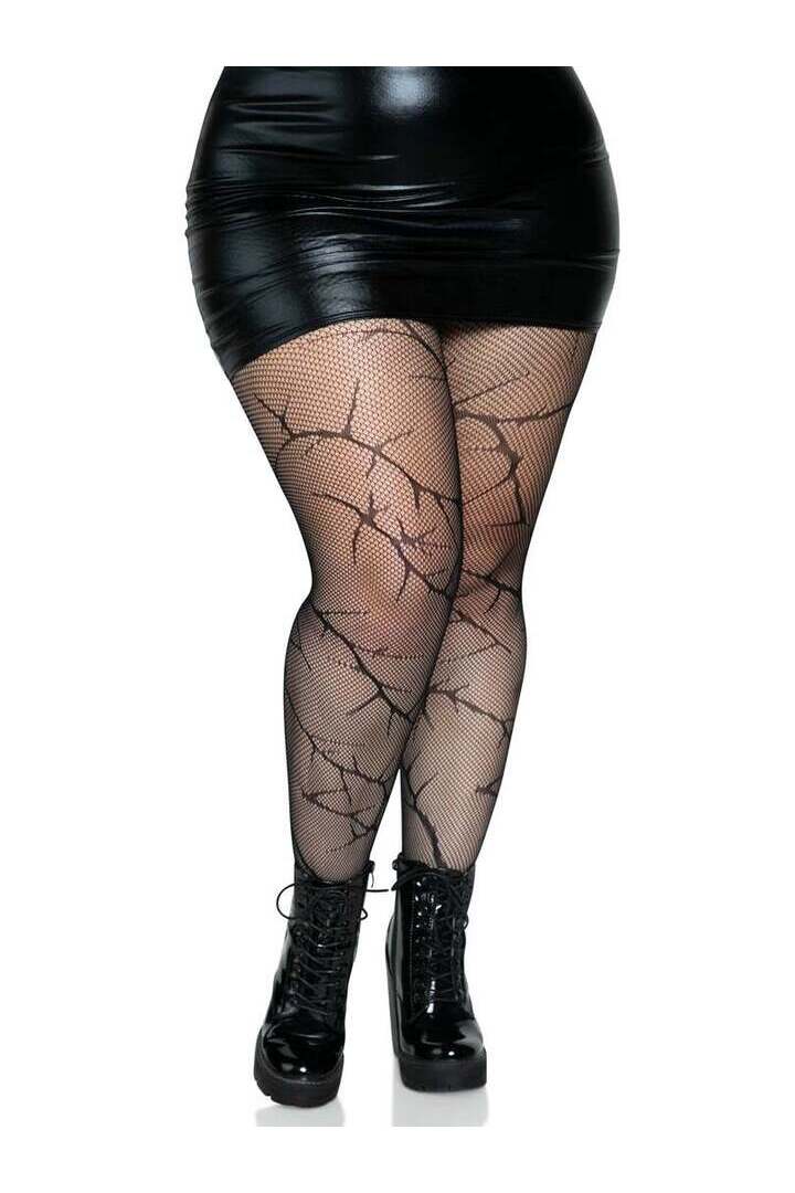 Leg Avenue Plus Cracked Fishnet Tights Black in 1X/2X 3