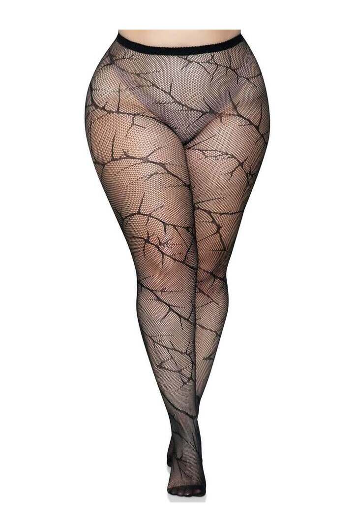 Leg Avenue Plus Cracked Fishnet Tights Black in 1X/2X 4
