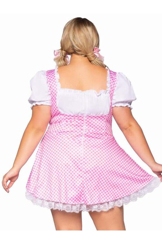 Leg Avenue Plus Gingham Dress With Apron in Pink/White 1