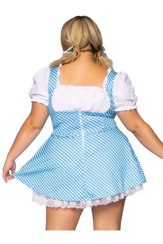 Leg Avenue Plus Gingham Dress With Split Skirt in Blue/White 1