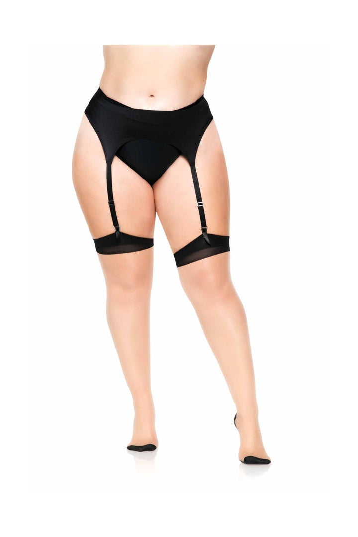 Leg Avenue Plus Grace Cuban Contrast Heel Stockings Nude/Black in Queen Size 3