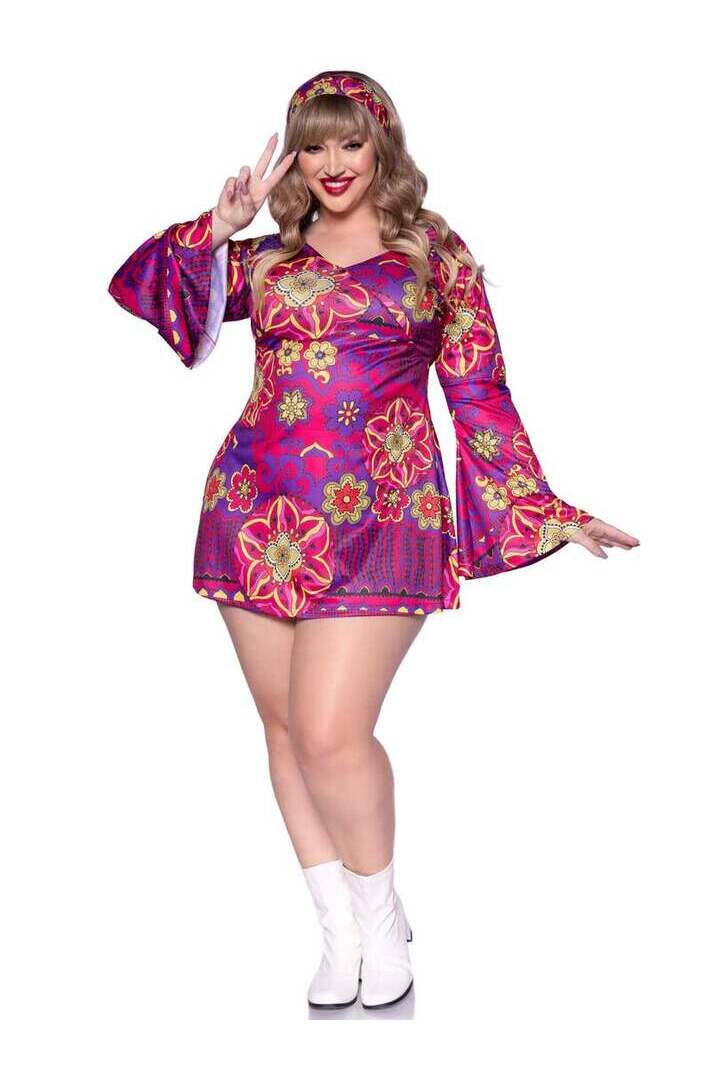 Leg Avenue Plus Hippie Girl Costume in Pink/Purple 3