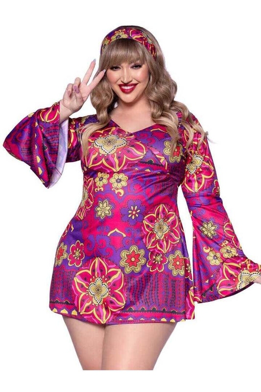 Leg Avenue Plus Hippie Girl Costume in Pink/Purple