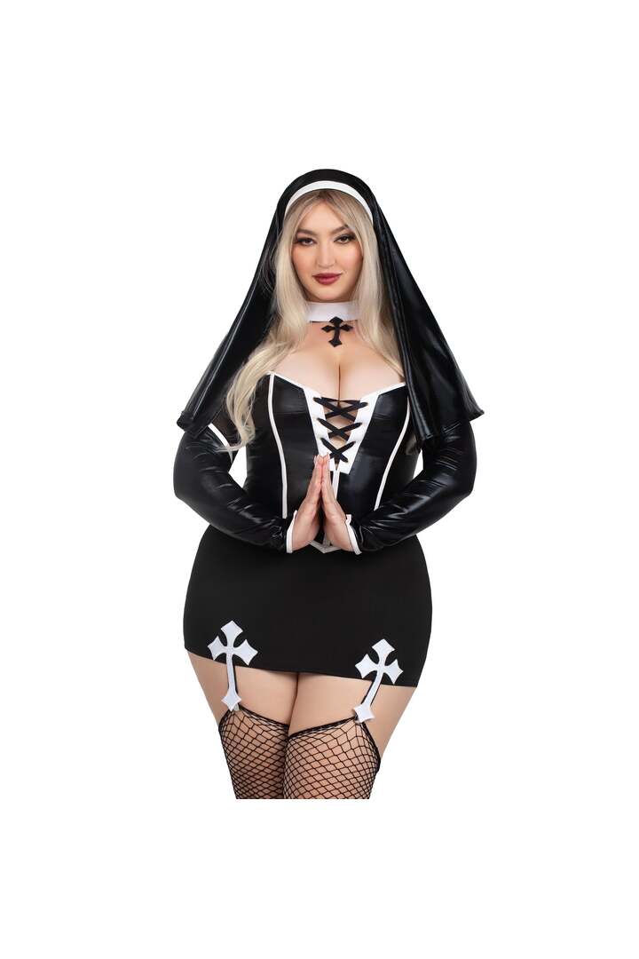 Leg Avenue Plus Holy Hottie Nun Costume Black/White 3
