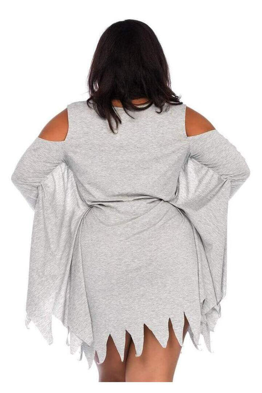 Leg Avenue Plus Jersey Ghost Long Sleeve Halloween Dress in Grey 1