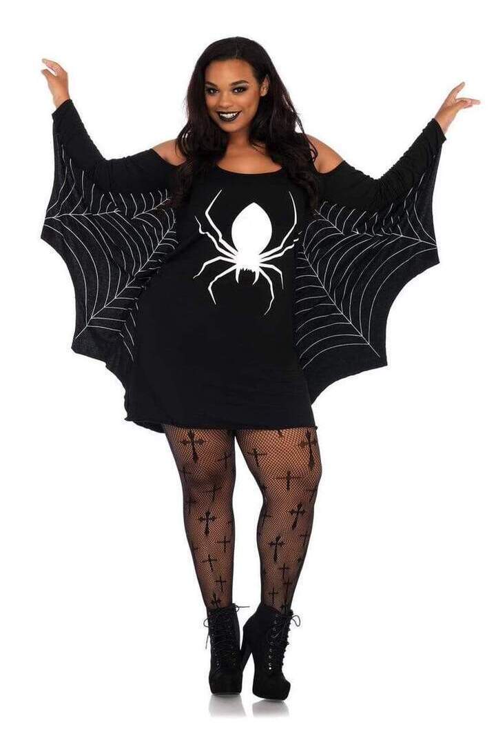 Leg Avenue Plus Jersey Spider Web Dress With Wings in Black 2