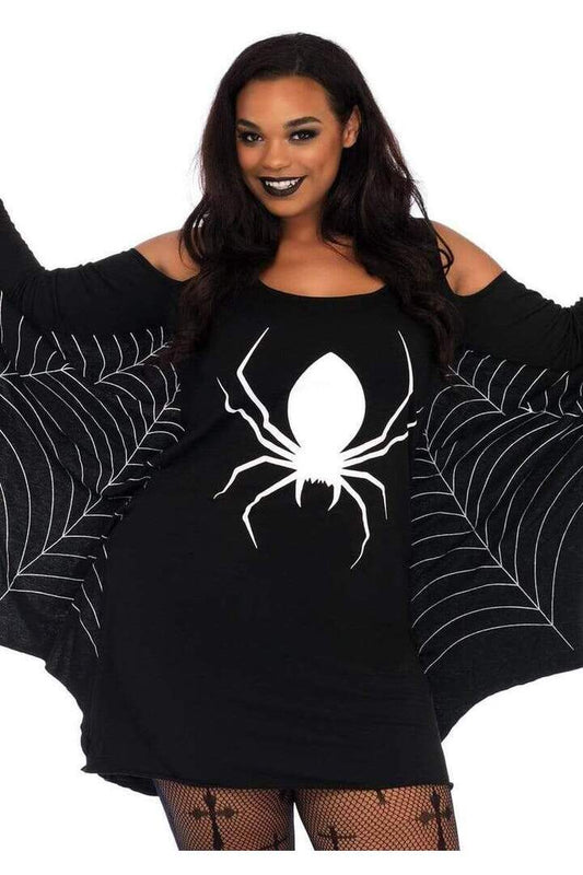 Leg Avenue Plus Jersey Spider Web Dress With Wings in Black