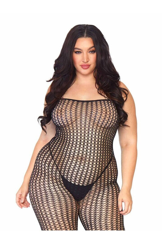 Leg Avenue Plus Love Game Net Bodystocking Black in Queen Size