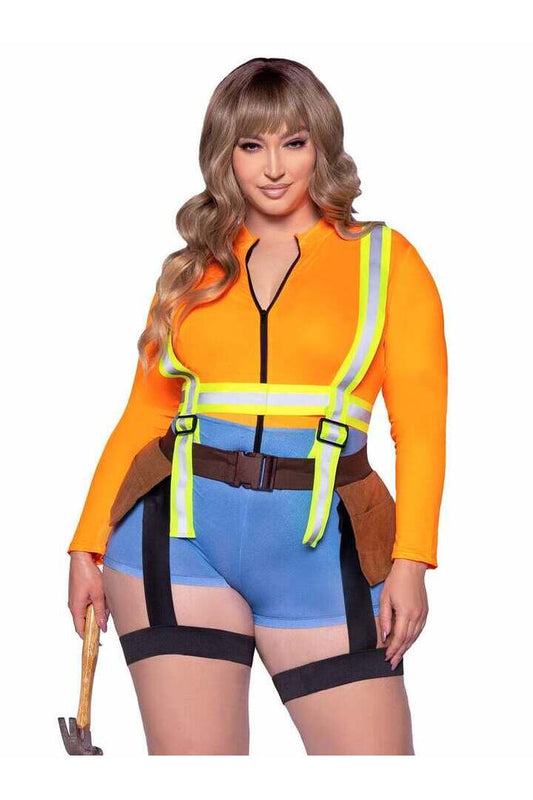 Leg Avenue Plus Nailed It Construction Worker Costume in Orange