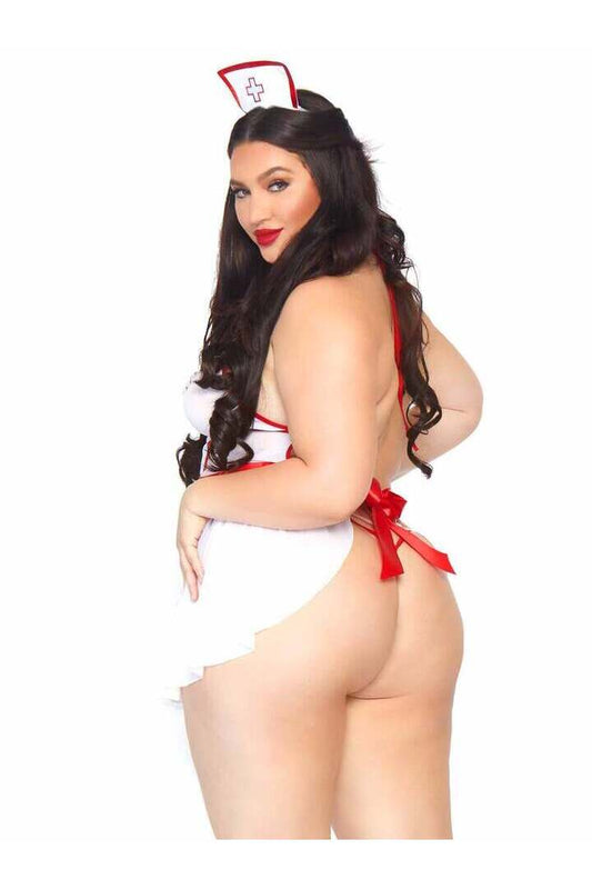 Leg Avenue Plus Nightshift Nurse Lingerie Set White/Red in 1X/2X 1