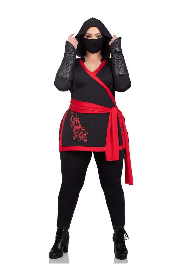 Leg Avenue Plus Ninja Assassin Costume in Black/Red 5
