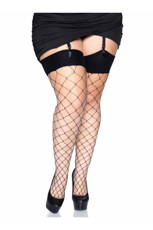 Leg Avenue Plus Reese Fence Net Stockings Black in 1X/2X 1