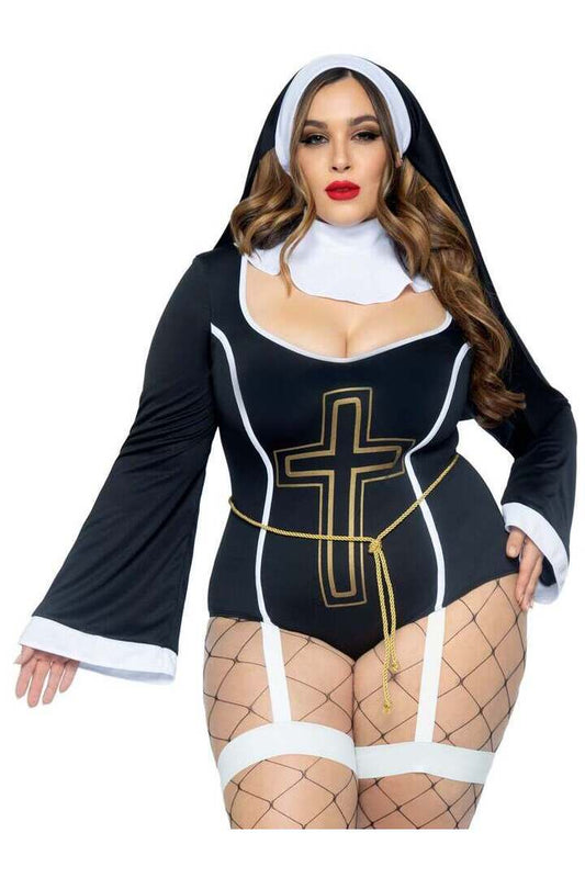 Leg Avenue Plus Sister Sin Nun Costume in Black/White