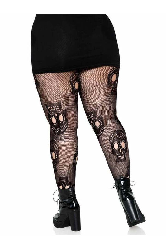 Leg Avenue Plus Sugar Skull Net Tights Black in 1X/2X 1