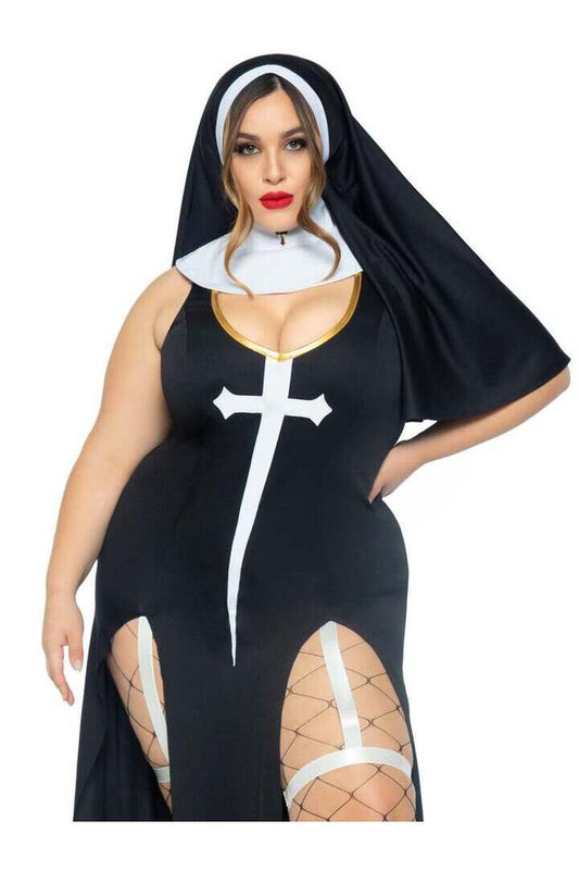 Leg Avenue Plus Sultry Sinner Nun Costume in Black/White