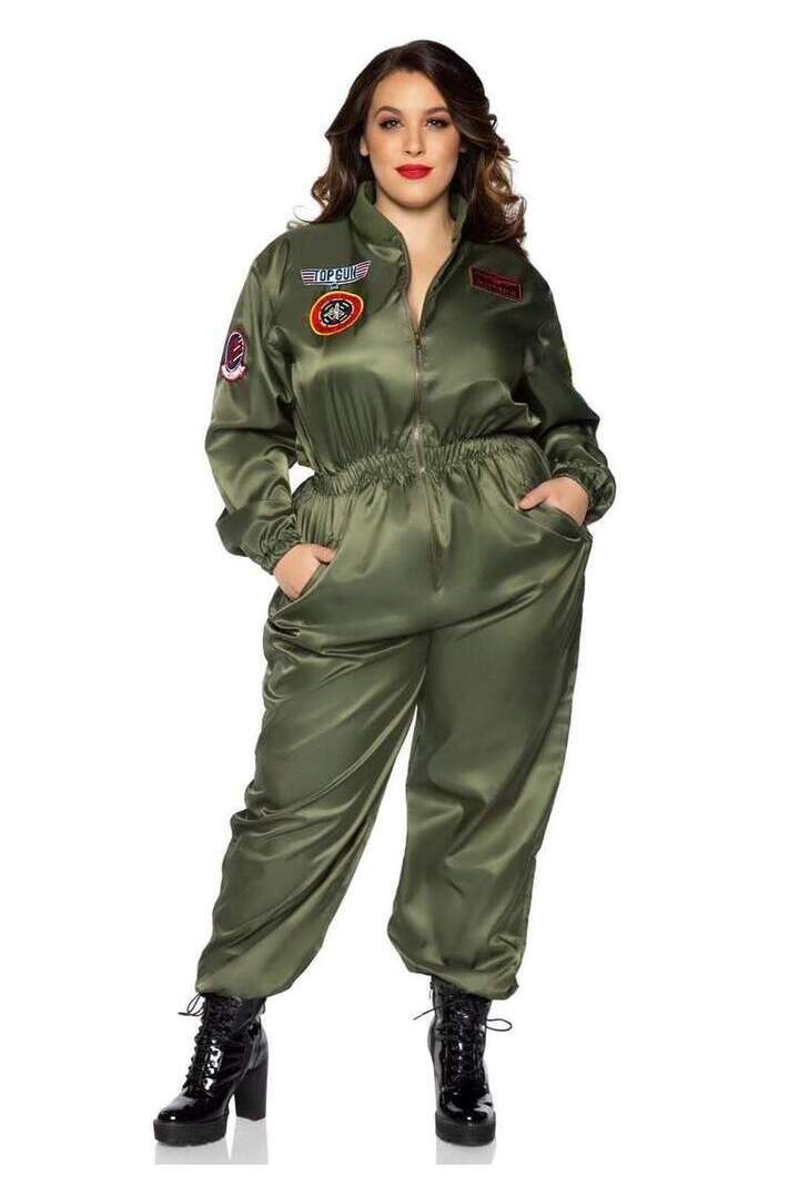 Leg Avenue Plus Top Gun Costume Parachute Flight Suit Green in 3X/4X 2