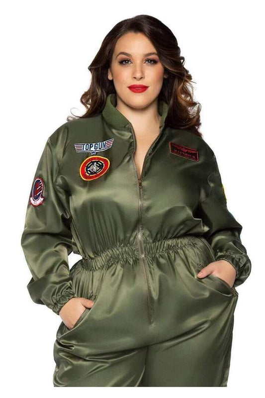 Leg Avenue Plus Top Gun Costume Parachute Flight Suit Green in 3X/4X