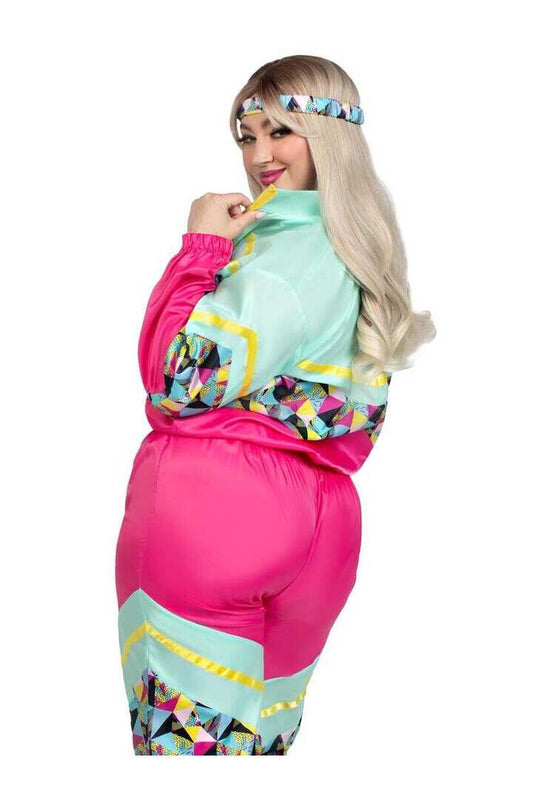 Leg Avenue Plus Totally 80s Tracksuit Costume in Turquoise/Neon Pink 1