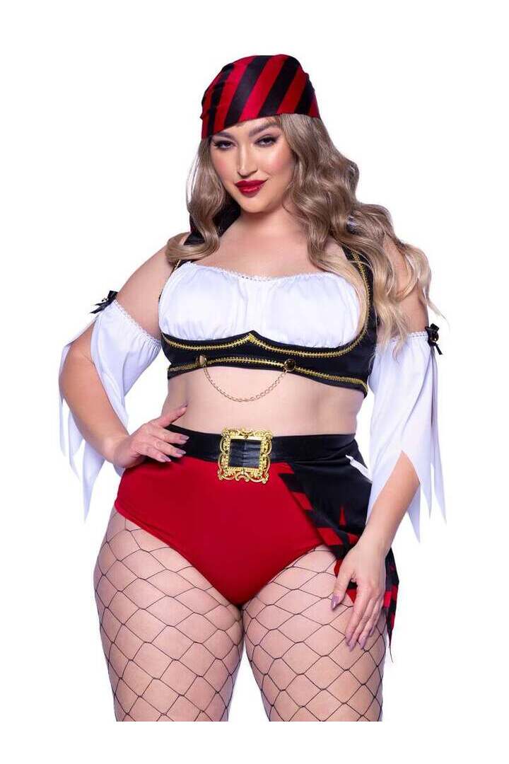 Leg Avenue Plus Wicked Wench Pirate Costume in Red/Black 3