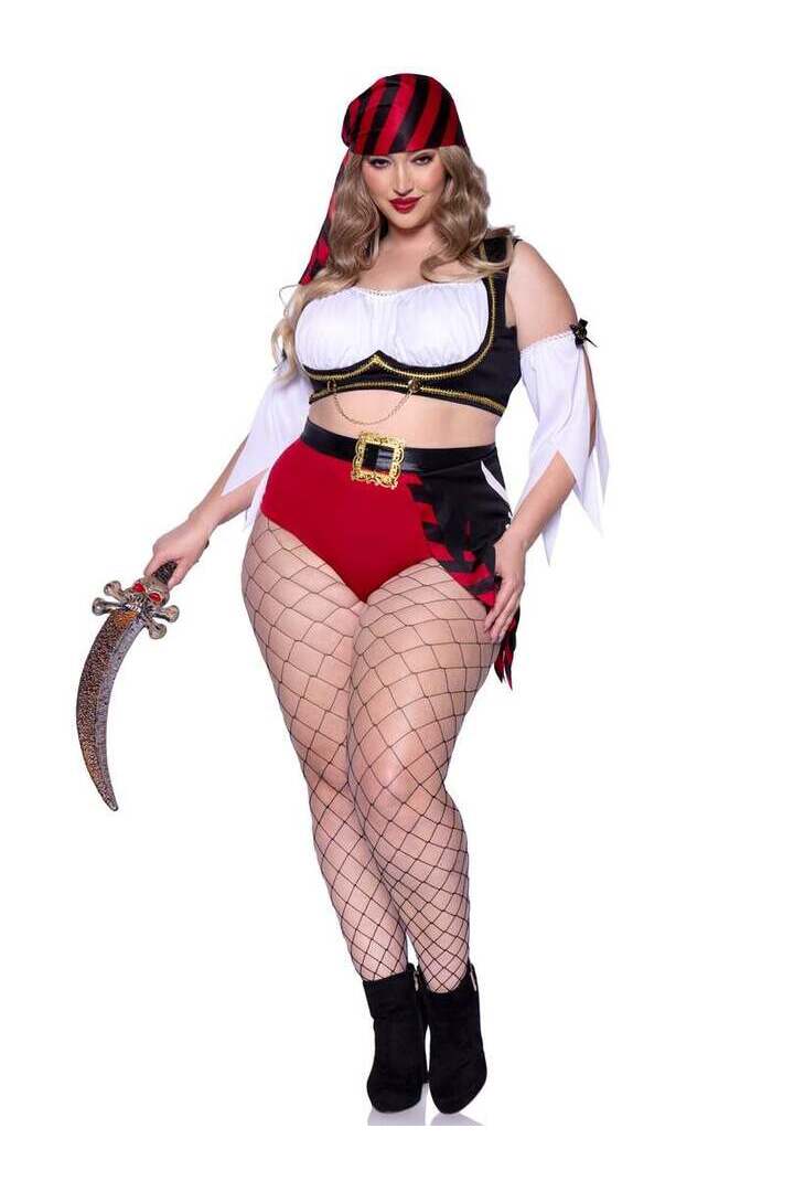 Leg Avenue Plus Wicked Wench Pirate Costume in Red/Black 4