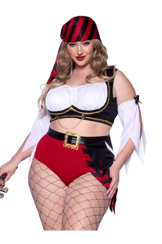 Leg Avenue Plus Wicked Wench Pirate Costume in Red/Black