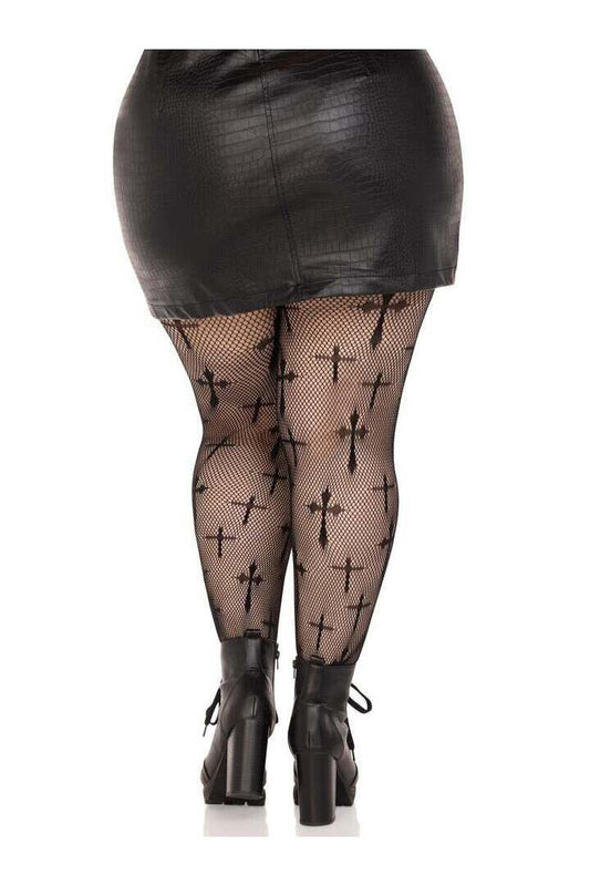 Leg Avenue Plus Worship Me Net Tights Black in 1X/2X 1