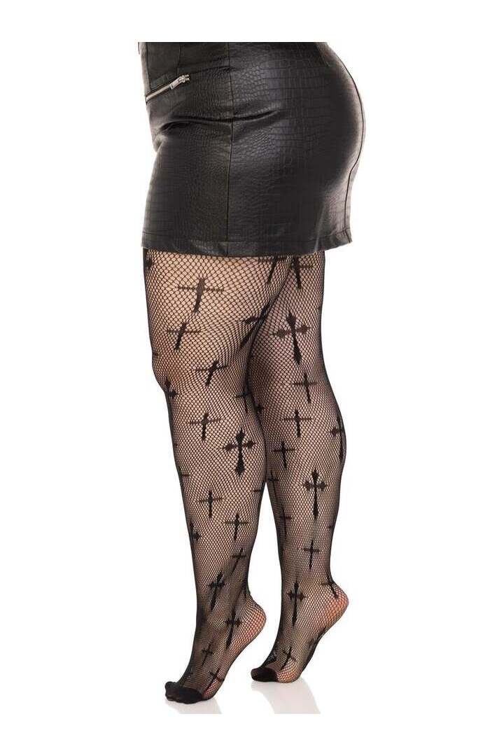 Leg Avenue Plus Worship Me Net Tights Black in 1X/2X 4
