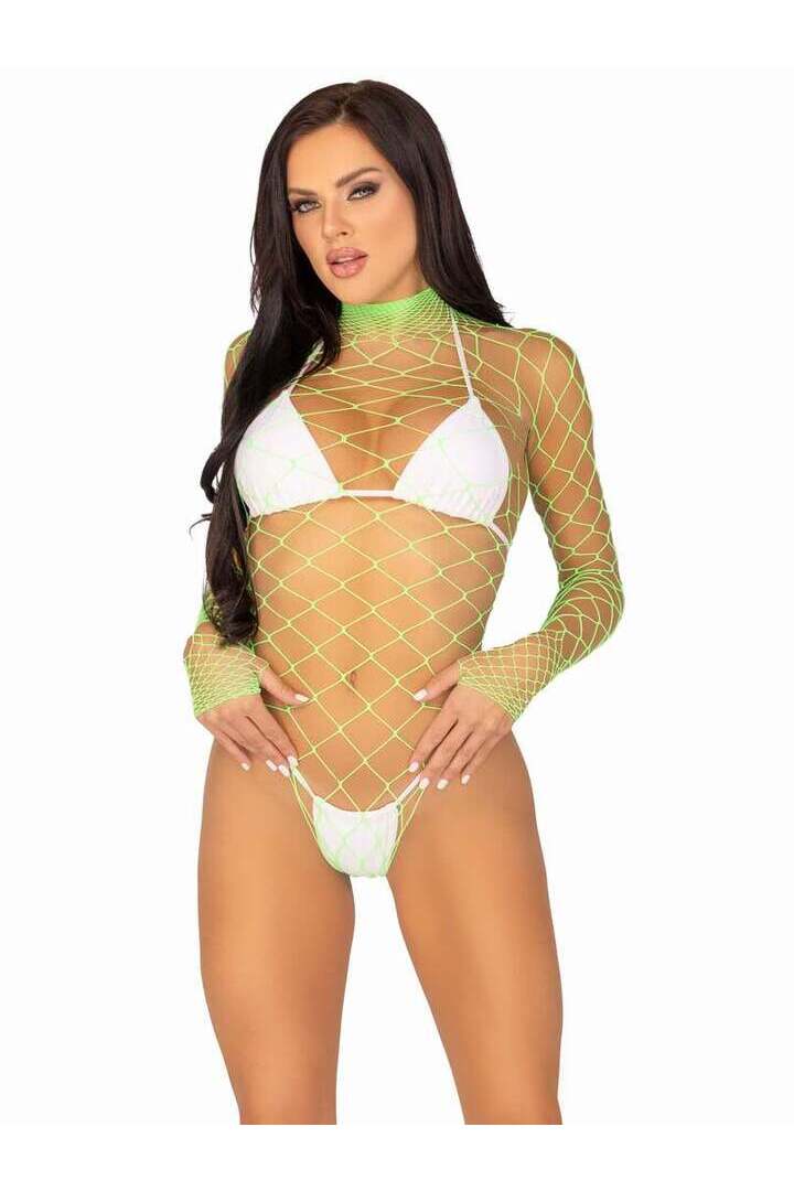 Leg Avenue Pretty Please Net Bodysuit in One Size 17