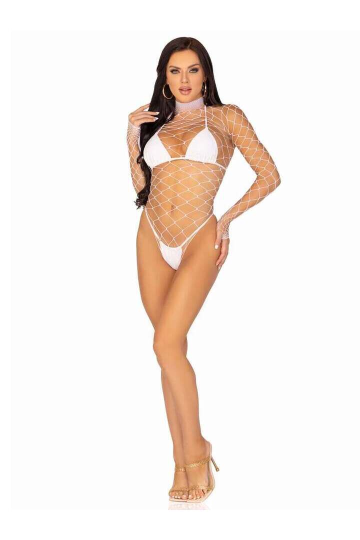 Leg Avenue Pretty Please Net Bodysuit in One Size 8