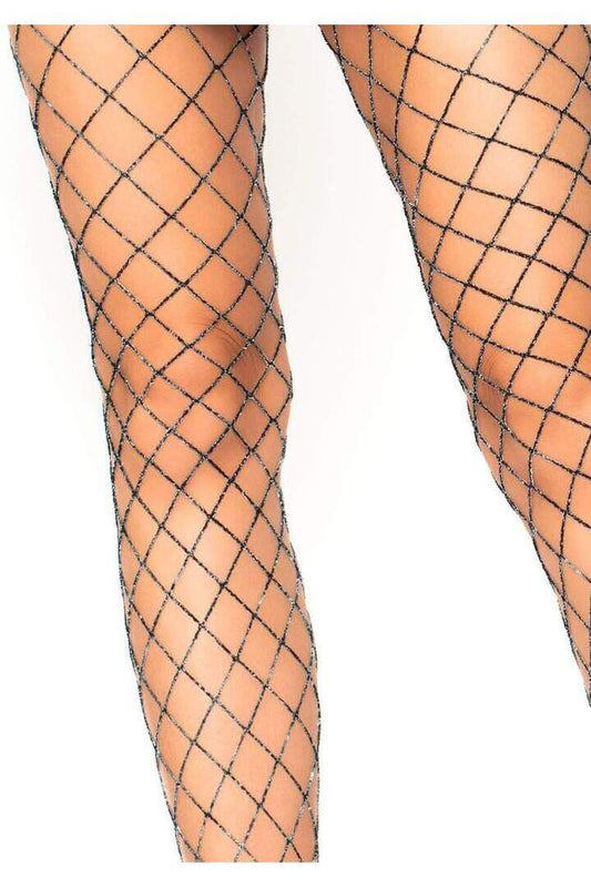 Leg Avenue Prima Industrial Fishnet Pantyhose Black/Silver in One Size 1