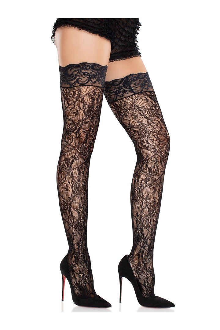 Leg Avenue Primrose Lace Thigh Highs Black in One Size 1