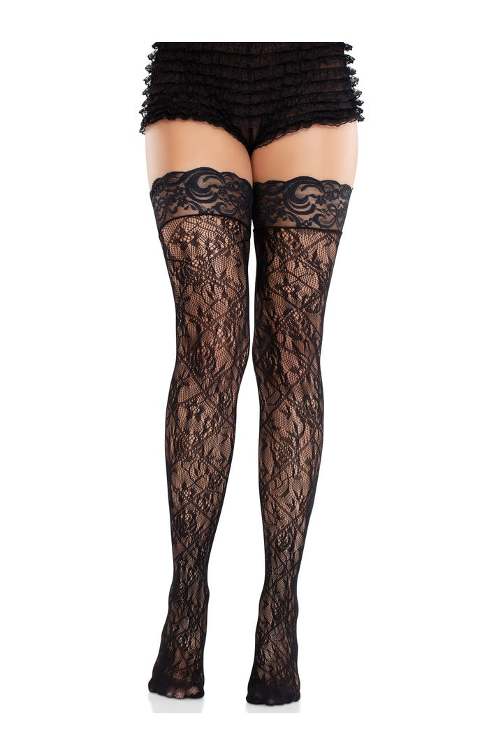 Leg Avenue Primrose Lace Thigh Highs Black in One Size 2