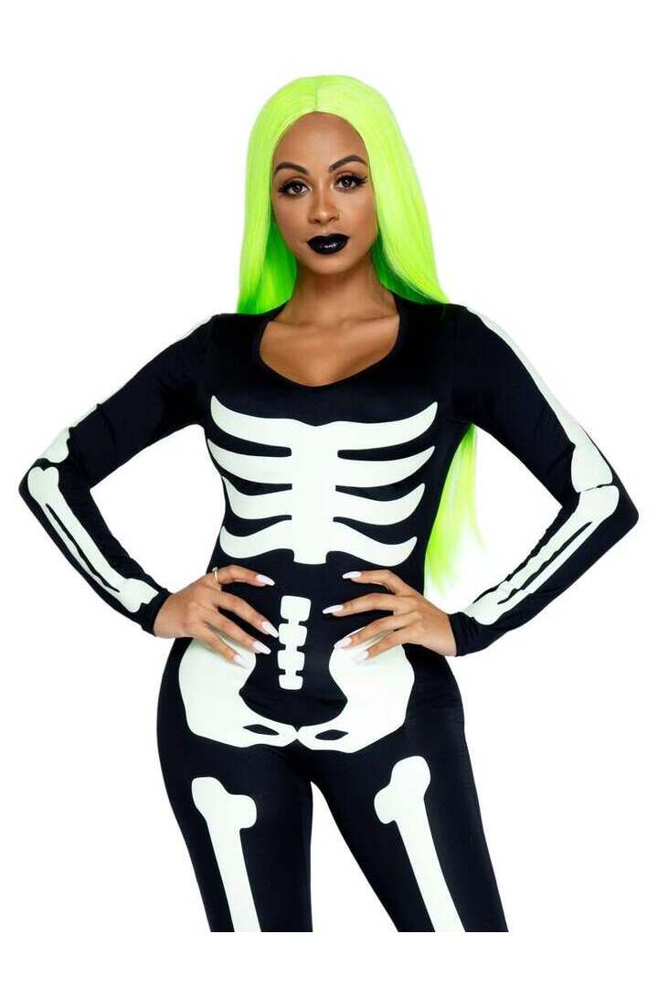 Leg Avenue Printed Glow In The Dark Skeleton Catsuit in Black/White 2