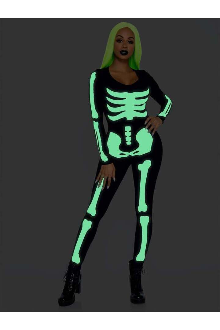 Leg Avenue Printed Glow In The Dark Skeleton Catsuit in Black/White 3