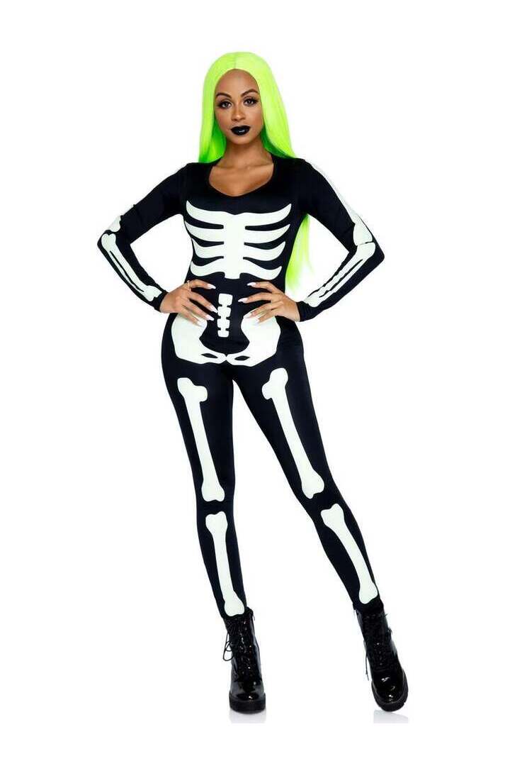 Leg Avenue Printed Glow In The Dark Skeleton Catsuit in Black/White 4