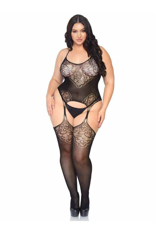 Leg Avenue Pure Obsession Plus Suspender Bodystocking Black in 1X/2X 1