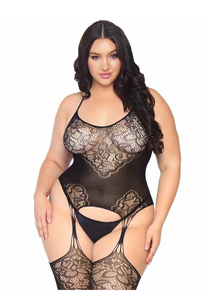 Leg Avenue Pure Obsession Plus Suspender Bodystocking Black in 1X/2X