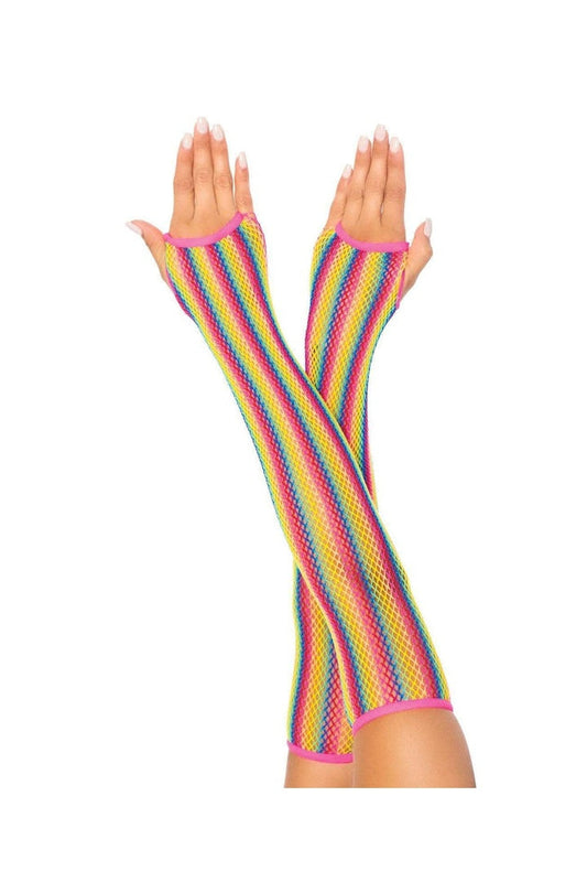 Leg Avenue Rainbow Net Fingerless Arm Warmer Gloves Multicolor in One Size