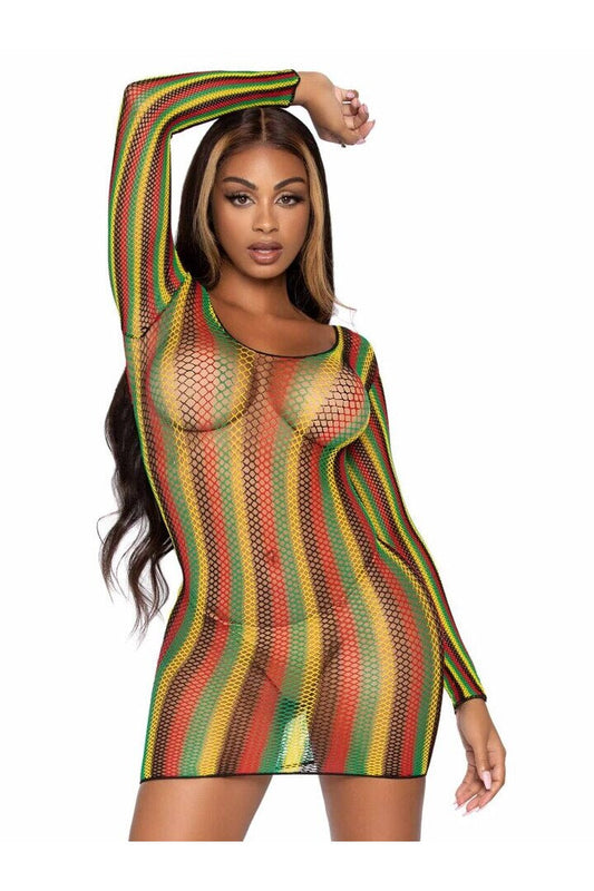 Leg Avenue Rasta Net Mini Dress Rasta in One Size 1