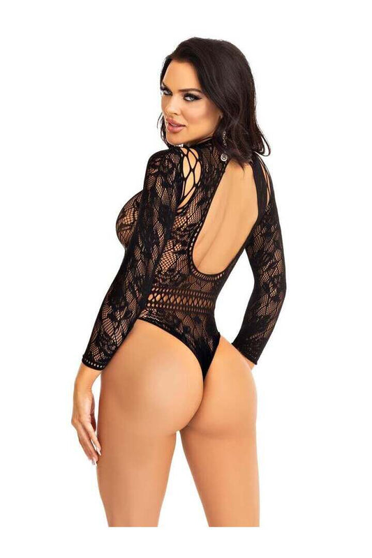 Leg Avenue Real Romance Lace Bodysuit Black in One Size 1
